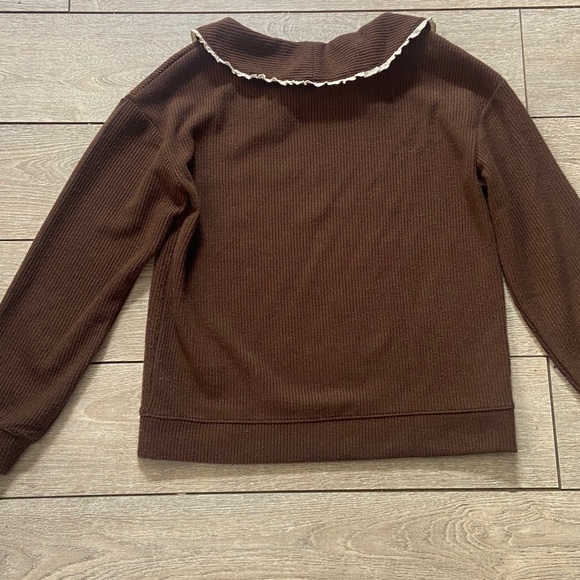 Madewell Brown Ribbed Sweater with White Trim Collar - Picture 3 of 3
